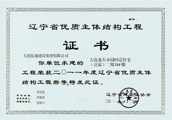 辽宁省优质主体结构工程（龙头二期D4#楼）