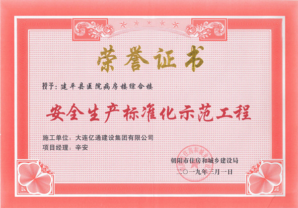 安全生产标准化示范工程（建平县医院）